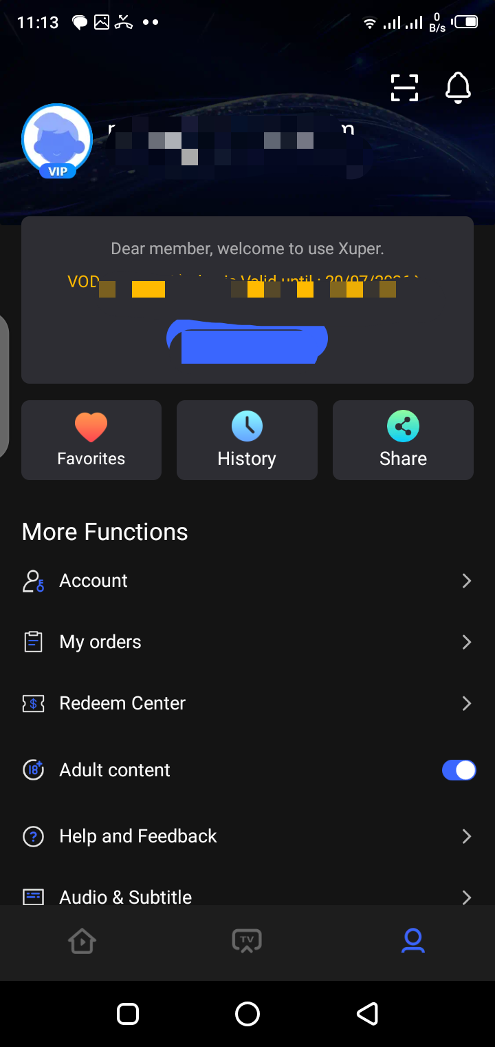 Xuper Hydra IPTV settings and interface options screen